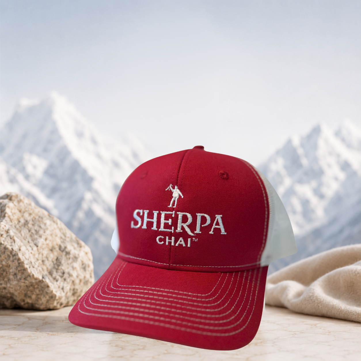 Sherpa Chai Trucker Hat, Adjustable Red or Black Cap